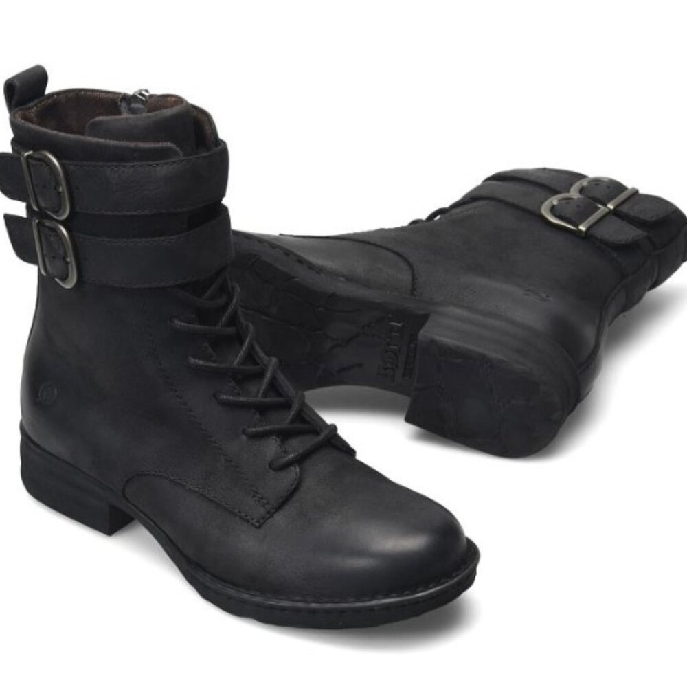 Born Camryn Boots Women's Size 6M Black Leather Retro Combat Ankle Boot - Picture 1 of 10